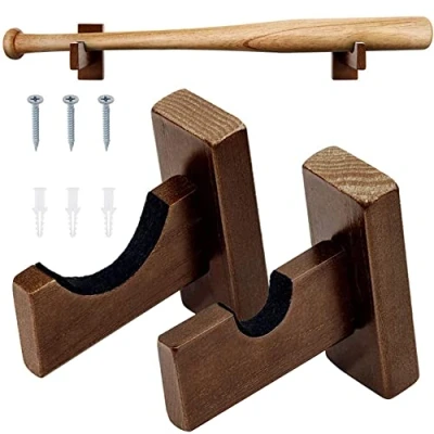 Image of Lxoraziy Baseball Bat Wall Mount, 2 Pieces Softball Horizontal Rack Bracket with Felt Liner Mount for Baseball, Softball, Hockey Stick Display Case (Brown)