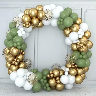 Image of Sage Green Balloon Arch Kit, 152pcs Olive Gold White Garland Set with Confetti Balloon, Avocado Baby Shower Decoration for Boy Girl Birthday, Wedding, Jungle Safari Tropical Party