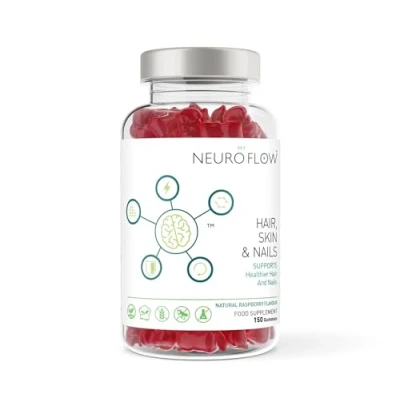 Image of Neuro Flow Hair Skin and Nails Gummies Biotin Zinc Vitamin E for Thicker &amp; Stronger Sugar Free Supplements 150