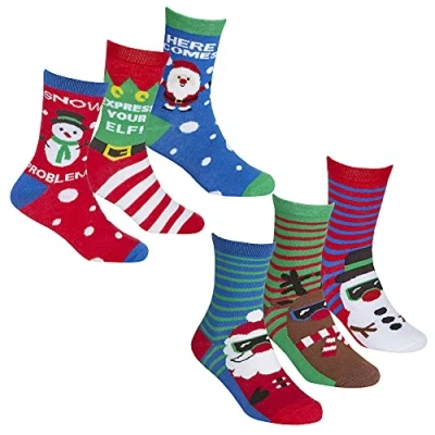 Image of Undercover 6 Pairs Kids Xmas Cotton Rich Socks 42B727 1xEach 8.5