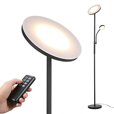 Image of Tomshine Led Uplighter Floor Lamps Dimmable Rotatable 2 Lights for Living Room with Remote 4 Color Temperatures Standing Lamp 27W Main 7W Side Reading