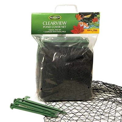 Image of Blagdon 1022422 Clearview Pond Cover Netting, Strong Double Weave, Black, Fine, with 14 Fixing Pegs, Net Size 10m x 6m (33’ 20&#039;), Protects
