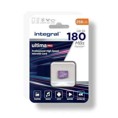 Image of Integral 256GB Micro SD Card 4K Video Read Speed 180MB/s and Write 150MB/s MicroSDXC A2 C10 U3 UHS I 180 V30 Our Fastest Ever High Memory