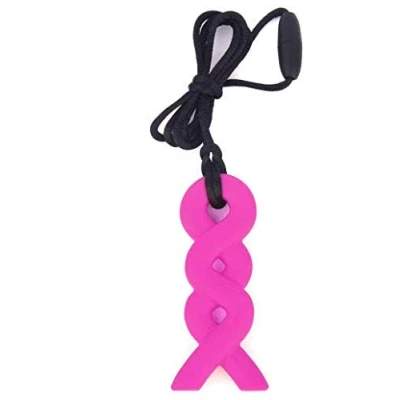 Image of Chew Twist Pendant Training and Development Fidget Toy Necklace for Sensory,Oral Motor, Anxiety, Autism, ADHD Pink