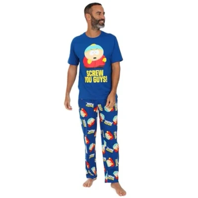 Image of South Park Mens Cartman Long Pyjama Set Nightwear Loungewear (XX Large) Blue