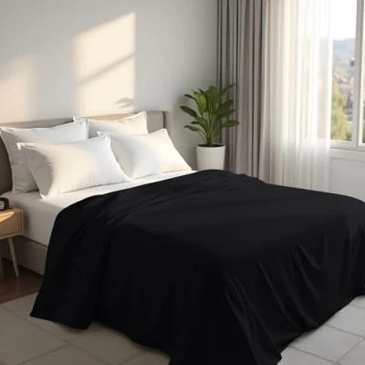 Image of Utopia Bedding Flat Sheet Double Easy Care Soft Brushed Polyester Microfiber Fabric Wrinkle, Shrinkage, and Fade Resistant Black