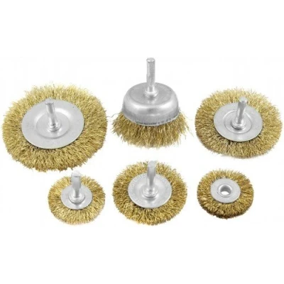 Image of 6PC BRASS WIRE WHEEL BRUSH &amp; CUP SET 1/4&quot; SHANK ROTARY TOOLS DRILLS