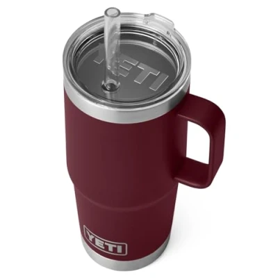Image of YETI Rambler Straw Mug, Stainless Steel Vacuum Insulated Mug with Stronghold Lid, Wild Vine Red, 25 oz (739 ml)