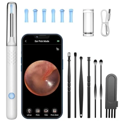 Image of LMECHN Ear Wax Removal Kit, Earwax Remover Tool with Camera, 1080P, Otoscope LED Light, Camera for iPhone, iPad, Android Phones White
