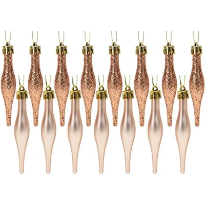 Image of Christmas Concepts® Pack Of 15 8.5cm, 85mm (3.4&quot;) Droplet Baubles Matte &amp; Glitter Design (Rose Gold)