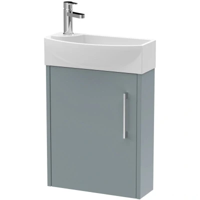 Image of Hudson Reed JNU2361R Juno Compact Modern Cloakroom Wall Hung 1 Door Unit with Tap Hole Right Hand Basin, 440mm, Matt Coastal Grey