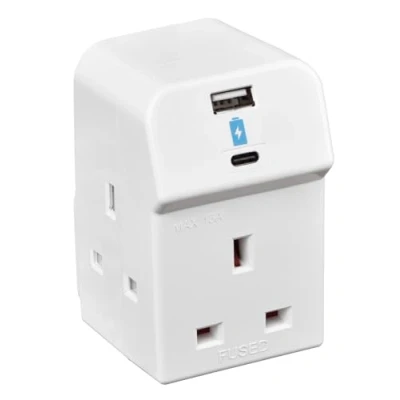 Image of Masterplug Three Socket Power Adaptor with Two USB Charging Points, White