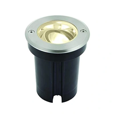 Image of Hoxton Outdoor Recessed Ground Light Warm White IP67 6W Matt Black Paint &amp; Brushed Stainless Steel