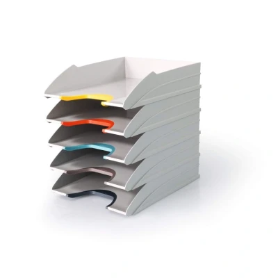Image of Durable VARICOLOR Mix Letter Trays A4 Set of 5 Stackable with Coloured Gripping Areas for Easy Organisation