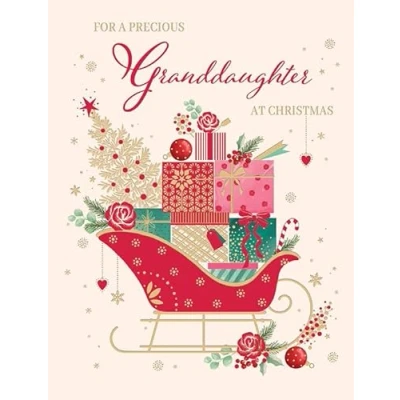 Image of Piccadilly Greetings Christmas Card Precious Granddaughter Sleigh 8 x 6 inches