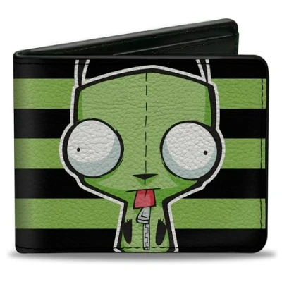 Image of Nickelodeon Wallet, Bifold, Invader Zim GIR Pose Stripe Green Black, Vegan Leather, Green, 4.0&quot; x 3.5&quot;, Casual
