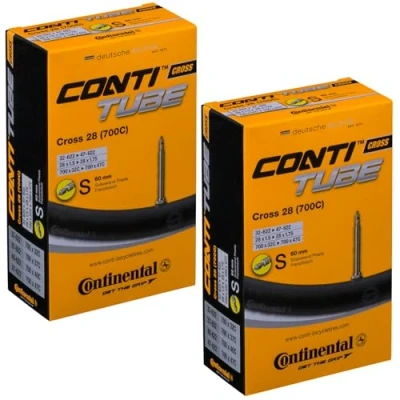 Image of Continental Cross 28 700 x 32 47c Bike Inner Tubes Presta 60mm Long Valve (Pair),Black