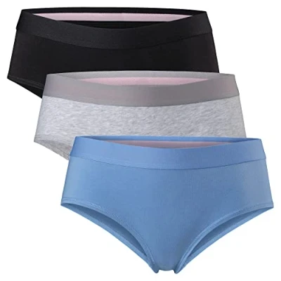 Image of DANISH ENDURANCE Women&#039;s Knickers, Hipsters for Women, Soft Organic Cotton, Comfort Fit, Cotton Knickers 3 Pack, Multicolour (1x Black, 1x Grey, Blue), S