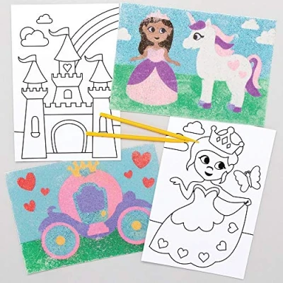 Image of Baker Ross AX124 Princess Sand Art Pictures, Self Adhesive Pre Designed Images for Childrens Glitter (8 Pack)