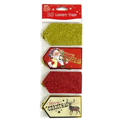 Image of Tallon Luxury Glitter Tags Red &amp; Gold, Pack of 20, Size 110mm x 60mm