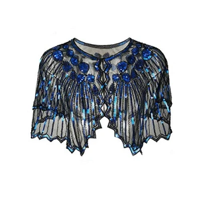 Image of Grouptap 1920s blue lavender gatsby shawl bolero sequin cape shrug wrap for women ladies flapper art deco vintage dress costume (Blue Lavender, One Size)
