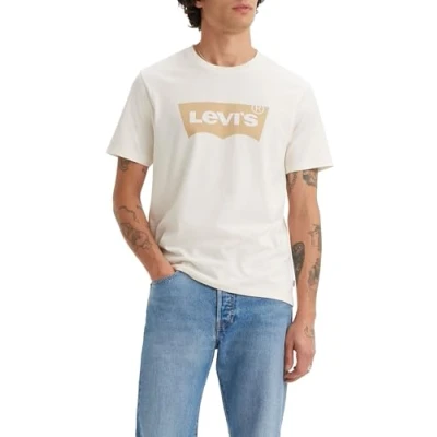 Image of Levi&#039;s Graphic Crewneck TEE Print Tshirt, Men&#039;s, Size: Small, Egret