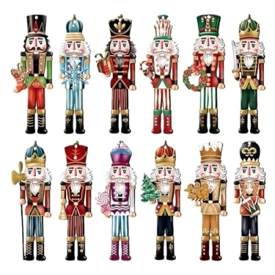 Image of Shienfir Wooden Soldier Nutcracker Holiday Decorations Pendant Festive Hanging Ornament for Christmas Tree Painted Decoration New Year Gifts Party 12pcs