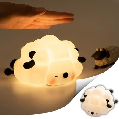 Image of Playlearn Cute Sheep Silicone Night Lamp with 3 Brightness Level, Rechargeable LED Lamp, Touchable Bedside Table Home and Room Decor for Kids Birthday Gifts