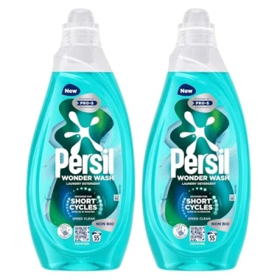 Image of Persil Wonder Wash Liquid Detergent Stain Removal Designed for Shortest Cycles Even in 15 Minutes Fast Acting Formula with PRO S Technology 55 Washes 1.485 Litre (Pack of 2, Speed Clean)
