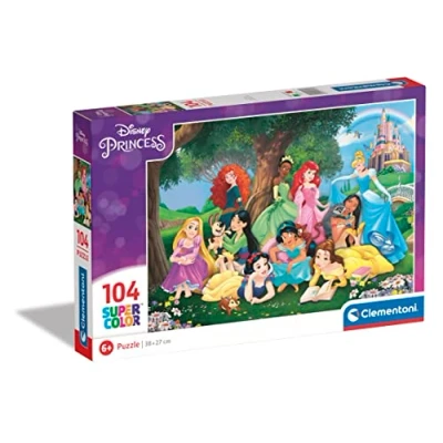 Image of Clementoni 25743 Supercolor Puzzle Disney Princess 104 Pieces, Jigsaw For Kids Age 6, Cartoon, Made In Italy