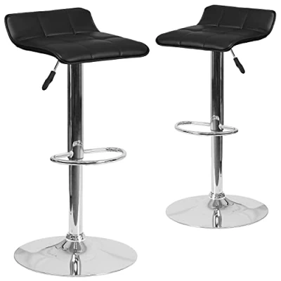 Image of Flash Furniture 2 Pack Contemporary Vinyl Adjustable Height Barstool with Quilted Wave Seat and Chrome Base, Metal, Foam, Plastic, Black, Set of
