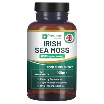 Image of Irish Sea Moss Tablets High Strength 6000mg Supplement 120 Vegan Potency UK Made Non GMO by Prowise