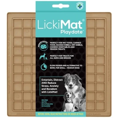 Image of LickiMat Classic Pastel Colours Playdate, Dog Feeding Mat for Boredom &amp; Anxiety Relief, Ideal Food, Yoghurt or Peanut Butter, Lick Mats, Fun Alternative to Slow Feeder Bowl, Coffee