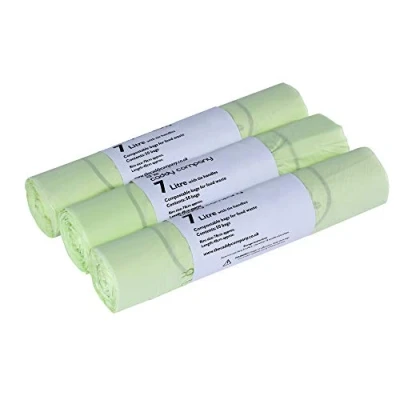 Image of 7L x 150 Tie Handle Compostable Kitchen Caddy Liners Food Waste Bin EN 13432 7 litre Bags