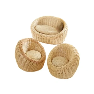 Image of Playlearn Wicker Couch &amp; Chair Set Outdoor Seating for Children Garden Furniture Three Piece Chairs Conservatory Perfect Reading&amp;Relaxing
