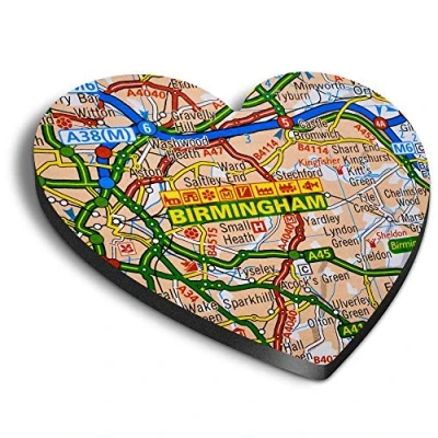 Image of 1 x Heart MDF Magnets Birmingham England Travel City UK Map 44284