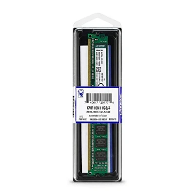 Image of Kingston ValueRAM 4GB 1600MT/s DDR3 Non ECC CL11 DIMM 1Rx8 1.5V KVR16N11S8/4 Desktop Memory