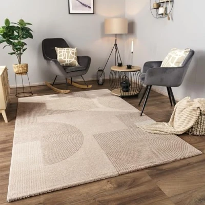 Image of Paco Home Area Rugs Livingroom Short Pile Large Rug Bedroom Abstract Pattern Geometric 3D, Size:240x340 cm, Colour:Cream