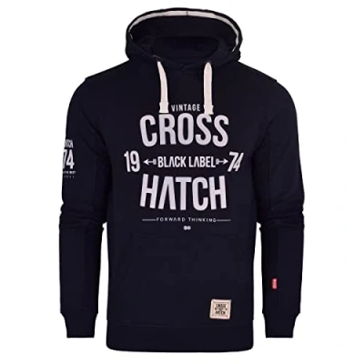 Image of Crosshatch Mens Designer Casual Hooded Fleece Sweatshirt Jacket Overhead Pullover (Navy Blue, S)