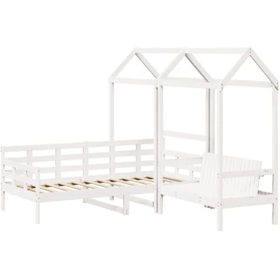 Image of vidaXL Day Bed and Bench Set with Roof without Mattress White 80x200 cm