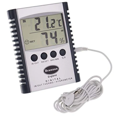 Image of Digital Indoor Outdoor Max Min Thermometer and Hygrometer Monitor Maximum Minimum Temperatures Humidity Levels Indoors Large Easy to Read Screen Weatherstation