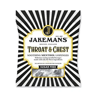 Image of Jakemans Throat &amp; Chest Sugar Free 50g Pack of 12 Soothing Menthol Sweets Suitable for Vegetarians