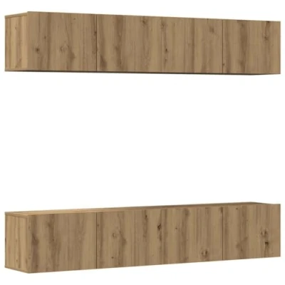 Image of vidaXL wall mounted tv cabinets set of 4 artisan oak engineered wood stand for living room/bedroom decor, ample storage