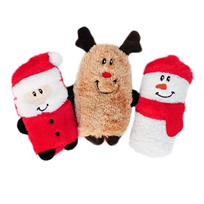 Image of ZippyPaws Holiday Squeakie Buddies No Stuffing Plush Dog Toy 3 Pack Santa, Reindeer, Snowman
