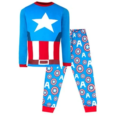 Image of Marvel Pyjama Set for Boys I Ages 2 3 Long Sleeve Captain America PJs 100% Cotton Superhero Dress Up Costume Official Merchandise Gift Blue