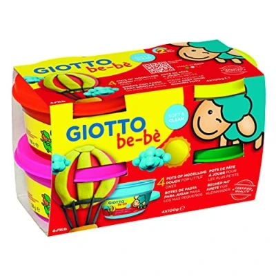 Image of GIOTTO be bè Modelling Dough Pack for Young Children, 4 x 100g Pots, Red/Yellow/Magenta/Green, Ideal Children and Schools