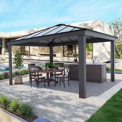 Image of 14&#039; x Palram Canopia Dallas Grey Garden Gazebo (4.22m 4.22m)