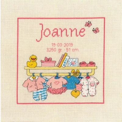 Image of Permin Counted Cross Stitch Kit Bobbi Baby Girl Sampler