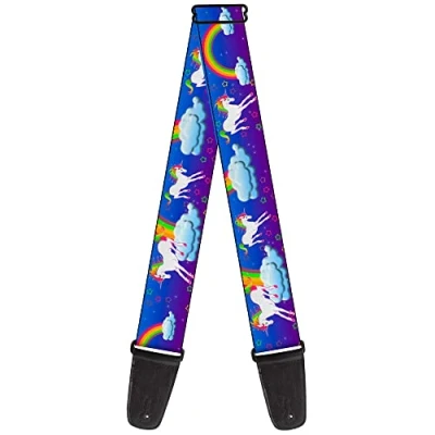 Image of Buckle Down GS W32112 Guitar Strap Unicorns Rainbows Stars Blue Purple, 2&quot; Wide 29 54&quot; Length