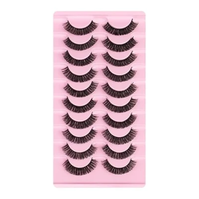 Image of BSLVWG False Eyelashes Russian Strip Lashes Natural Fluffy Wispy D Curly 10 Pairs Reusable Fake Faux Mink Thick Short Soft Eyes Lash (03)